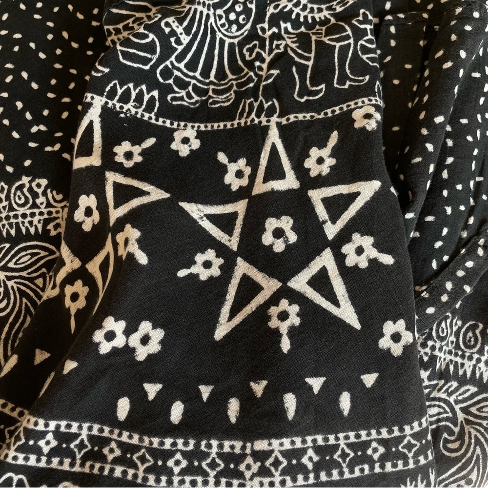 VINTAGE WOVEN COTTON PRINTED WRAP SKIRT PENTAGRAM PEACOCK PAISLEY DEER FLORAL - Picture 12 of 13